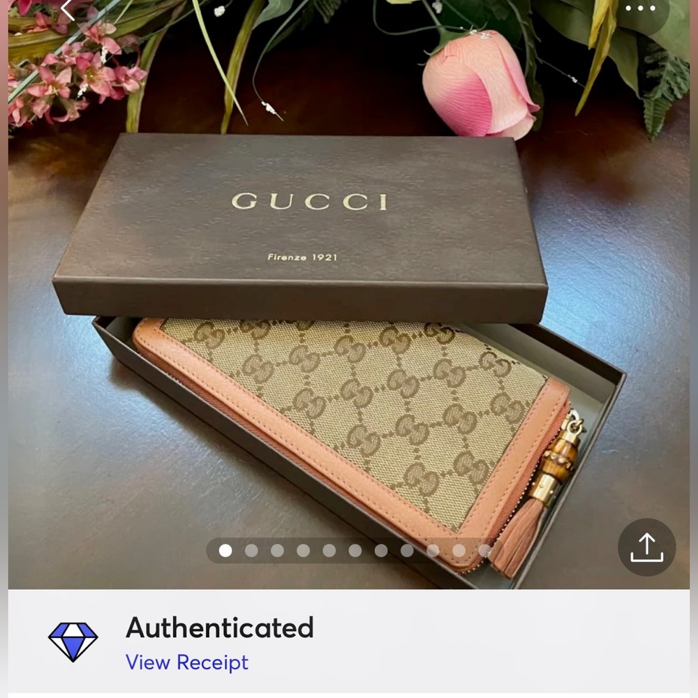 Gucci bamboo GG canvas long zippy wallet